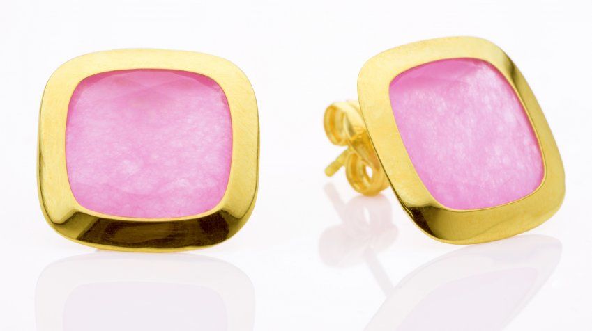 Pendiente en oro amarillo de 18 Kt con cuarzo rosa