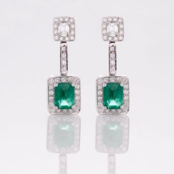 pendientes oro blanco 18kt con esmeraldas y diamantes