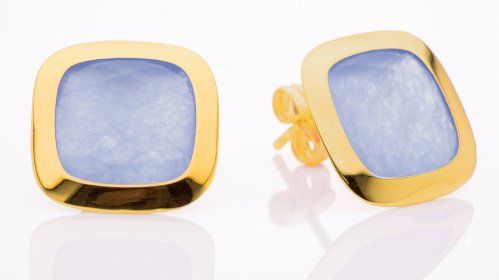 Pendiente en oro amarillo de 18 Kt con un topacio azul