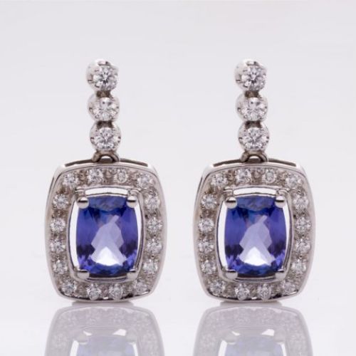 Pendientes oro blanco con tanzanitas